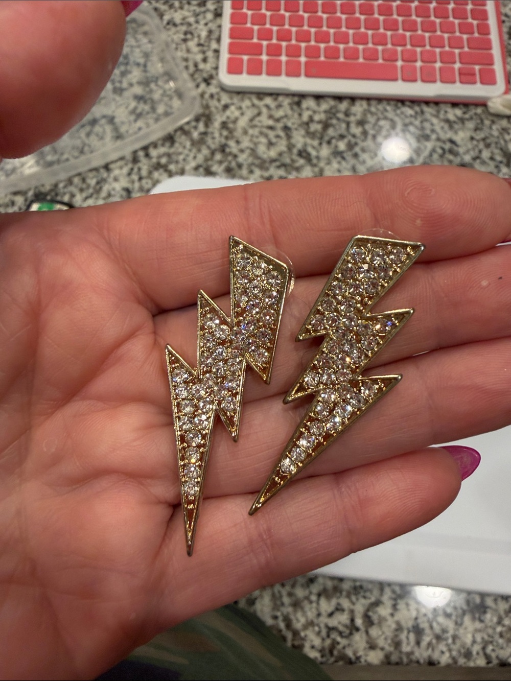 Gold Crystal Lightning Bolt Earrings - Women's Jewelry